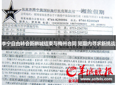 李宁自由转会新鹏城结束与梅州合同 短期内寻求新挑战